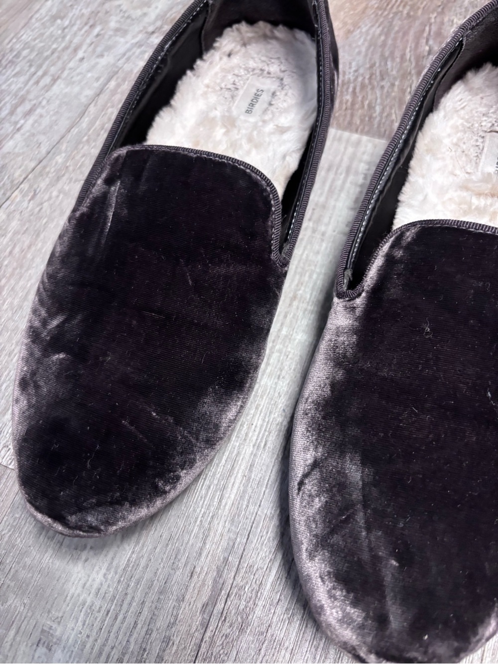Birdies Velvet The Starling Faux-Fur Lined Flats Deep Gray